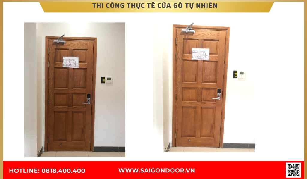 Hình ảnh thi công thực tế về cửa gỗ tự nhiên Trà Vinh