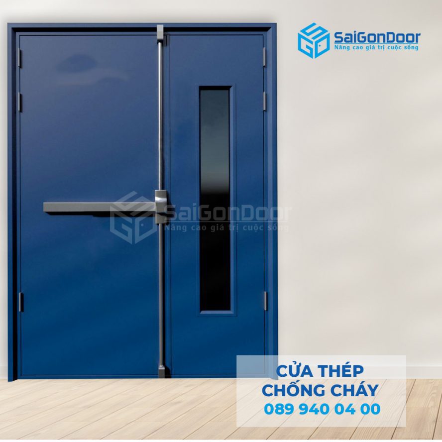 Cua thep chong chay 2P1G1 xanh duong