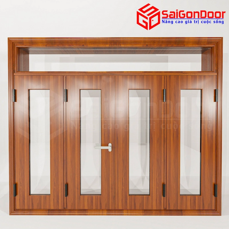cửa nhôm vân gỗ 2 cánh