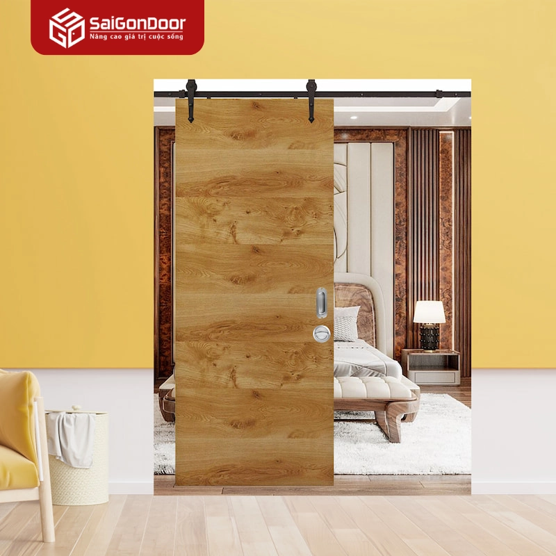 Cửa lùa gỗ công nghiệp MDF Veneer lùa treo