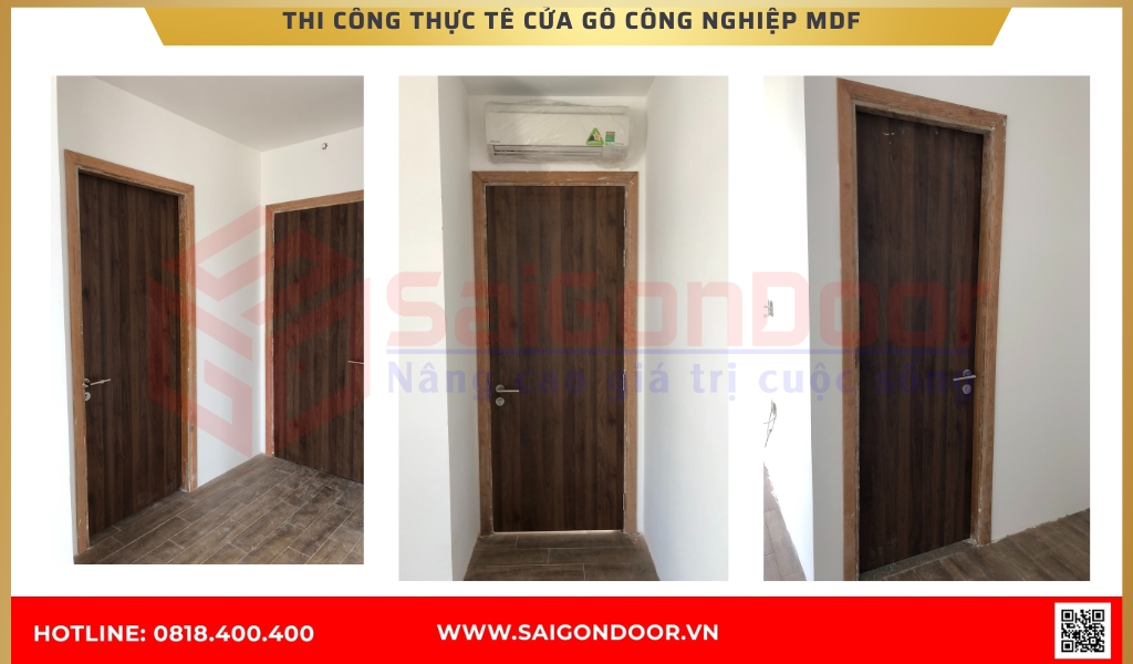 Hình ảnh thi công thực tế cửa gỗ công nghiệp MDF