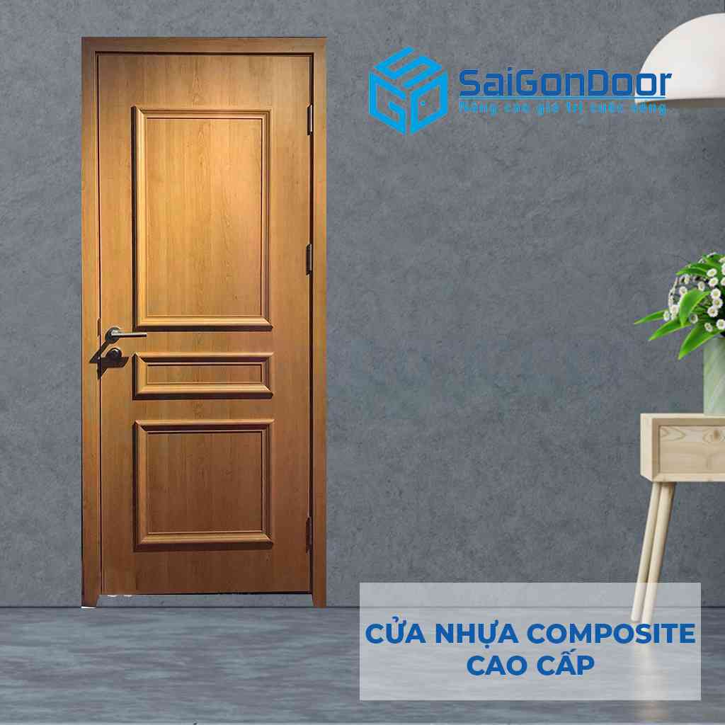 Cửa nhựa composite màu nâu gỗ phào chỉ nổi