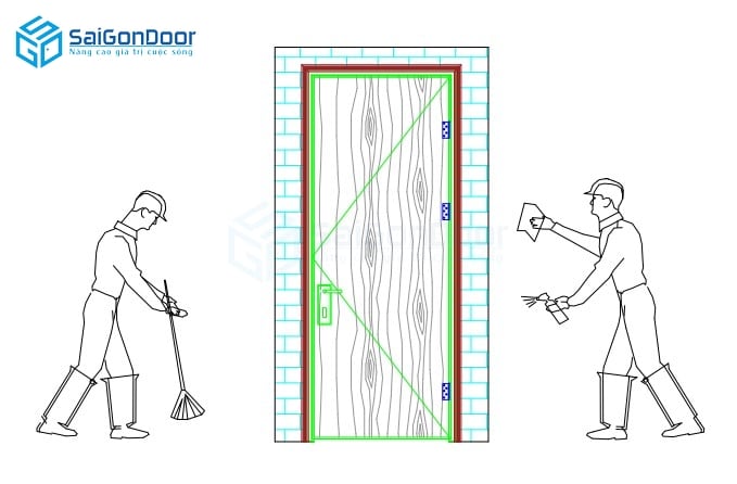 (Hình 14: Vệ sinh bộ cửa và khu vực thi công) - Biện pháp thi công cửa