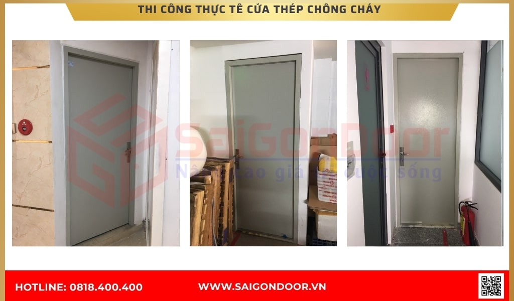 Thi công thực tế cửa thép chống cháy