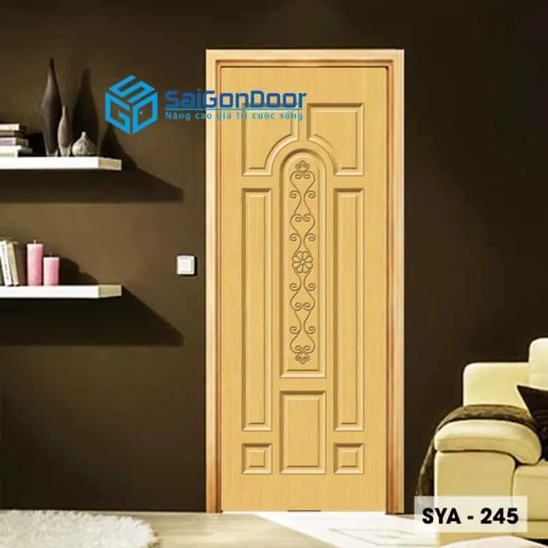 Cửa nhựa composite phào chỉ với các đường nét trang trí tinh tế, cổ điển