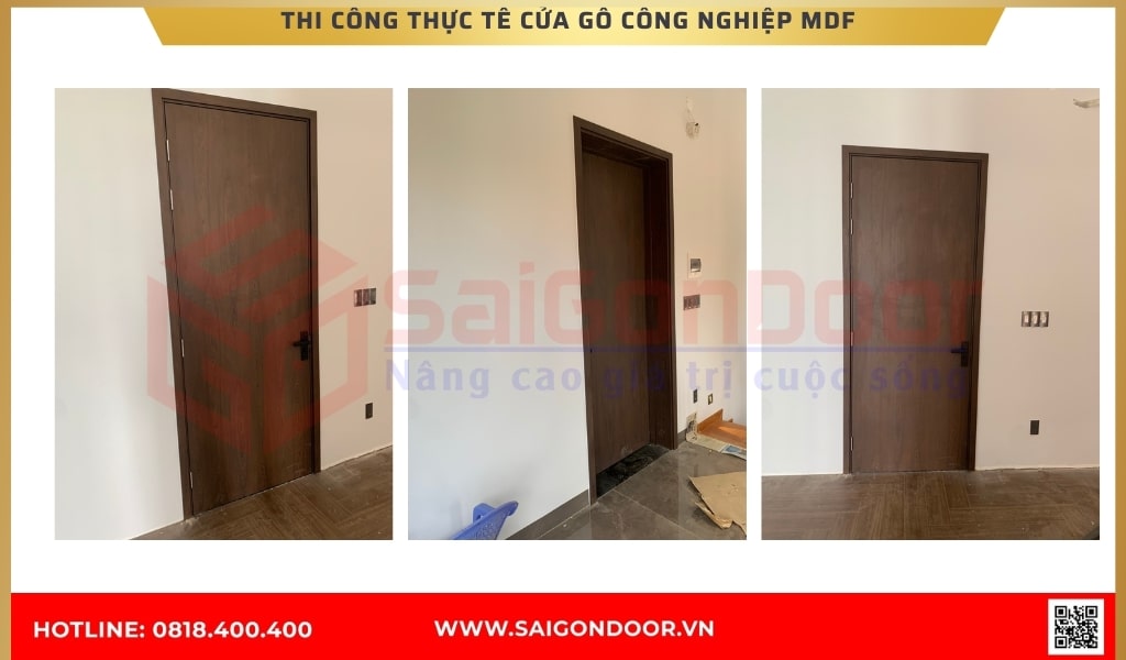 Thi công thực tế cửa gỗ công nghiệp MDF   