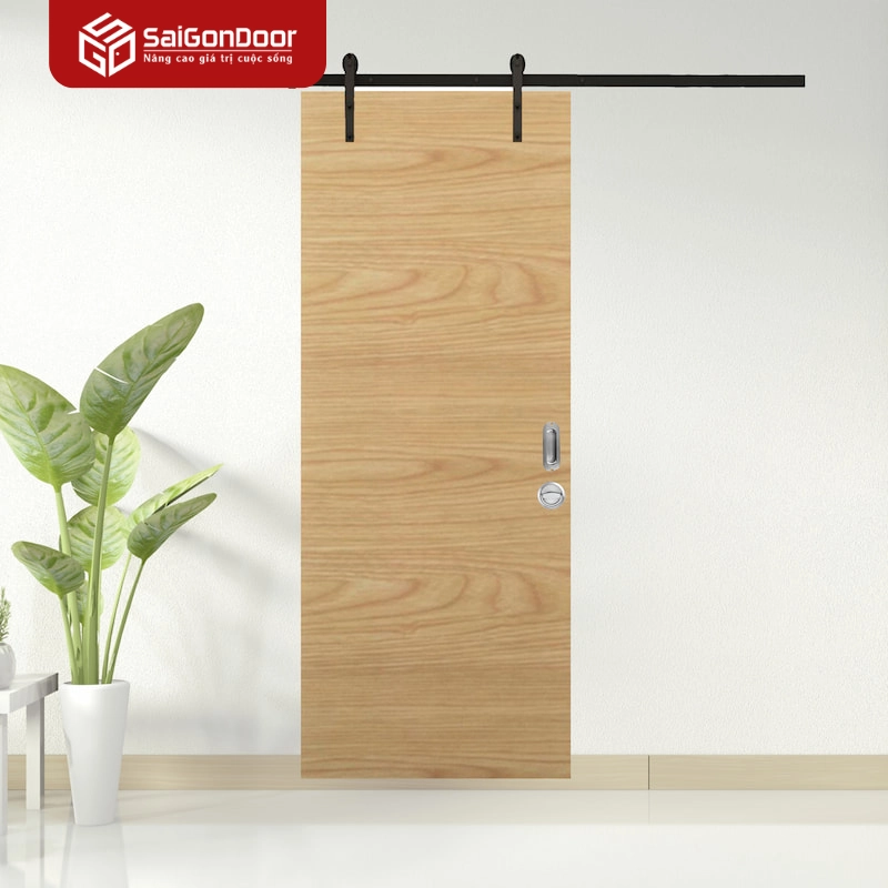 Cửa lùa gỗ công nghiệp MDF Veneer lùa trượt treo ray