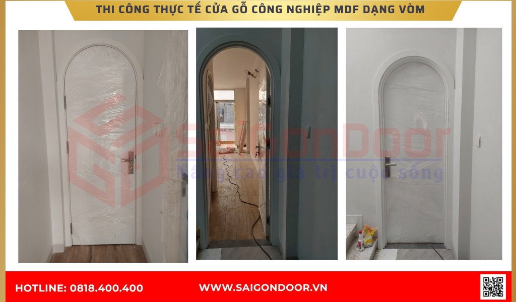 Hình ảnh thi công thực tế cửa gỗ công nghiệp MDF