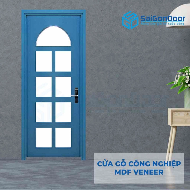 Cửa gỗ công nghiệp MDF Veneer P1G9 xanh da trời