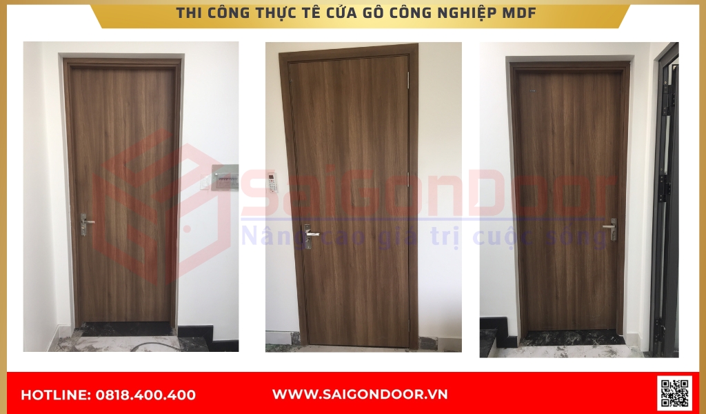 Hình ảnh thi công thực tế cửa gỗ công nghiệp MDF