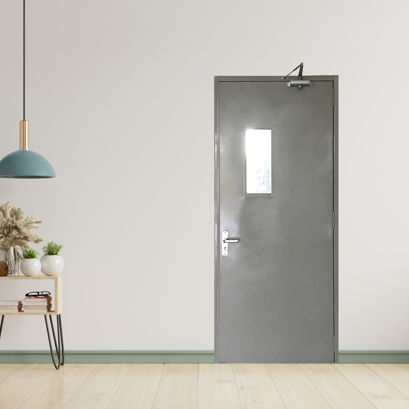 Cửa thép chống cháy TCC P1G1 xám tay đẩy hơi