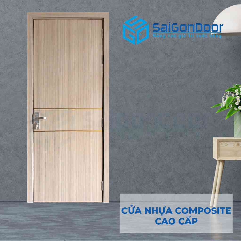 Mẫu cửa nhựa giả gỗ được trang trí phào chỉ