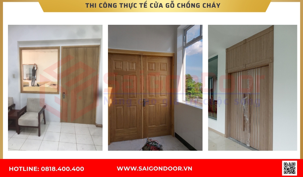 Hình ảnh thi công cửa gỗ chống cháy