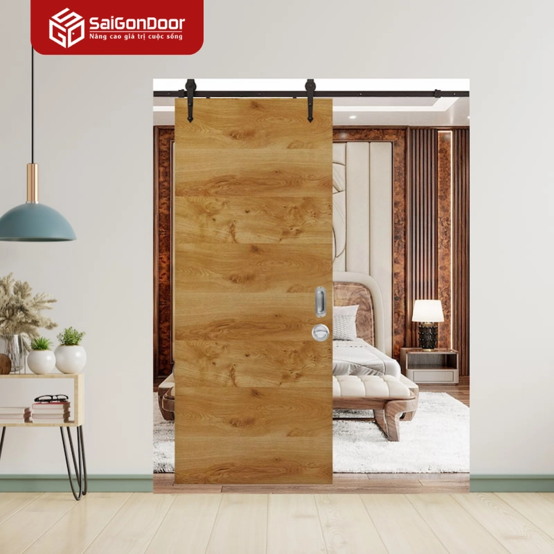 Cửa gỗ công nghiệp MDF Veneer lùa treo