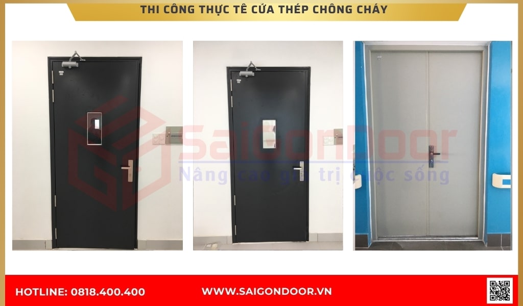 Thi công thực tế cửa thép chống cháy