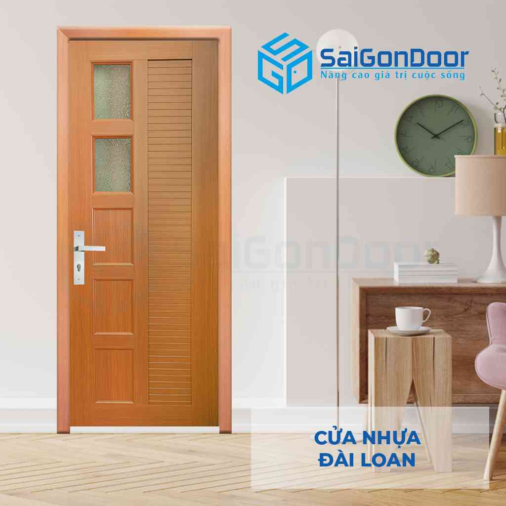 Cửa nhựa Đài Loan màu nâu cam cho nhà tắm