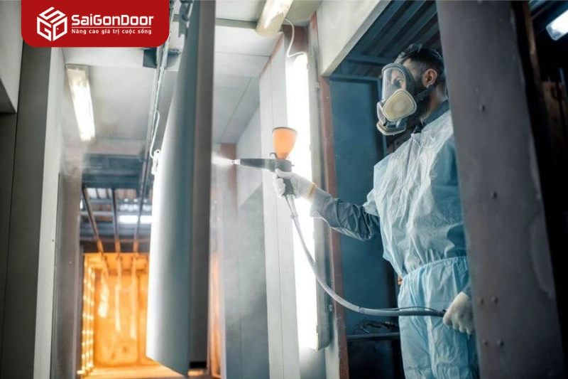 Quy trình sản xuất cửa thép vân gỗ bằng công nghệ sơn tĩnh điện chuyển nhiệt