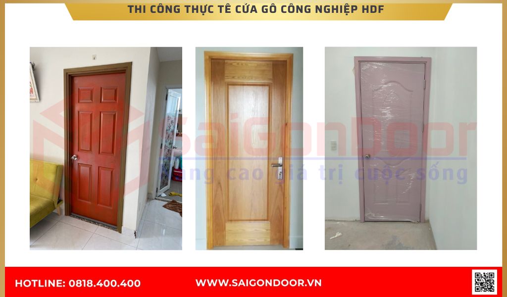 Hình ảnh thi công thực tế cửa gỗ công nghiệp HDF