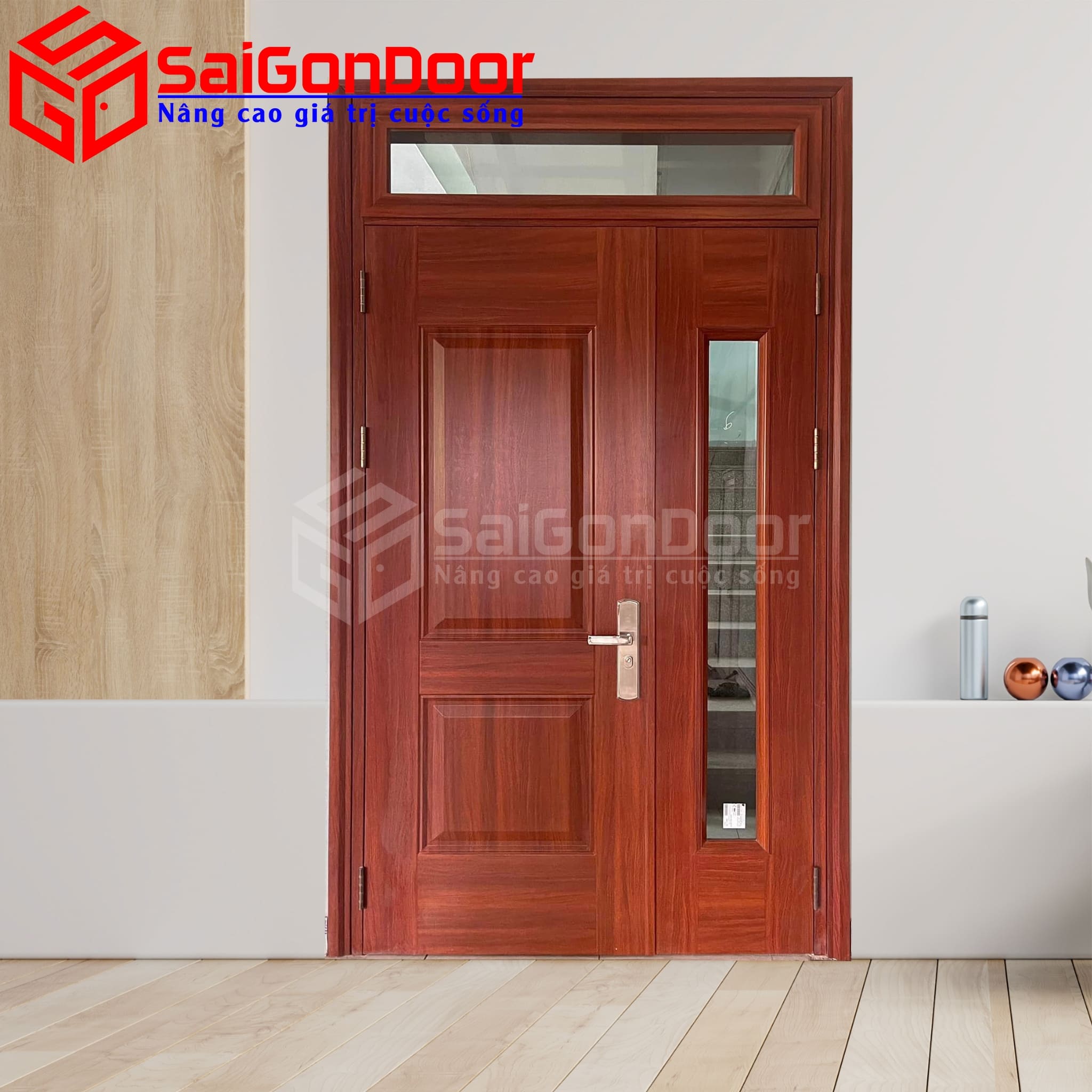 Cửa Thép Vân Gỗ Cách Âm Cách Nhiệt Cho Nhà Mái Thái