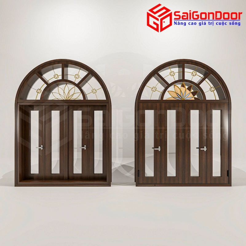 cửa nhôm vân gỗ 2 cánh