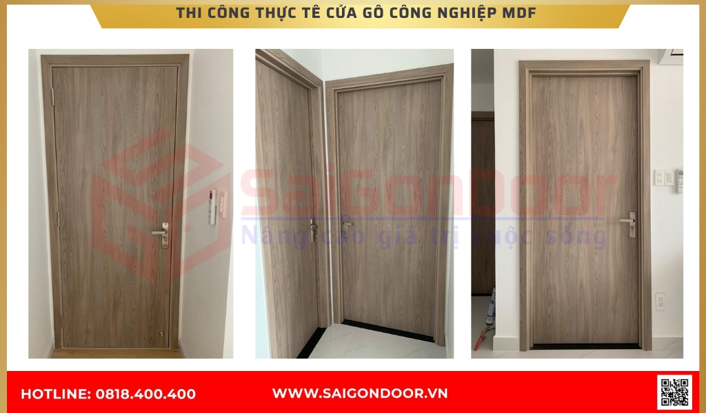 Hình ảnh thi công thực tế cửa gỗ công nghiệp MDF