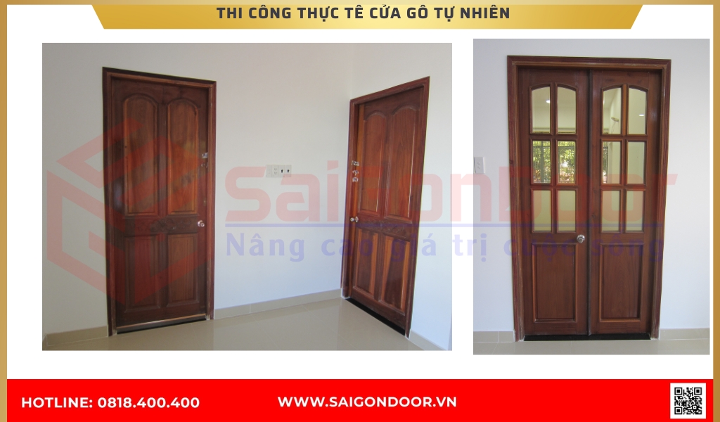 Hình ảnh thi công thực tế về cửa gỗ tự nhiên Tiền Giang