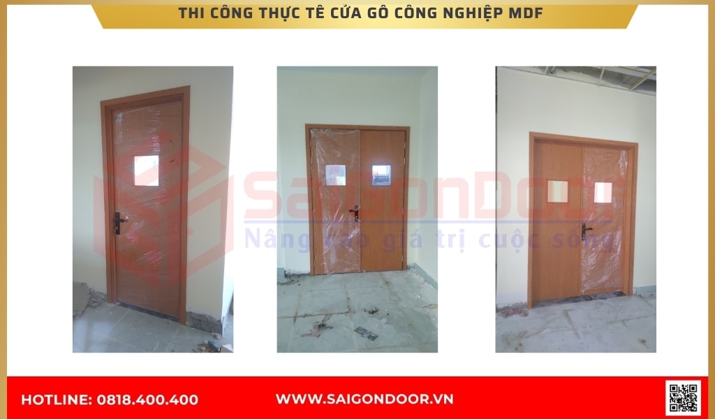 Thi công thực tế cửa gỗ công nghiệp MDF   