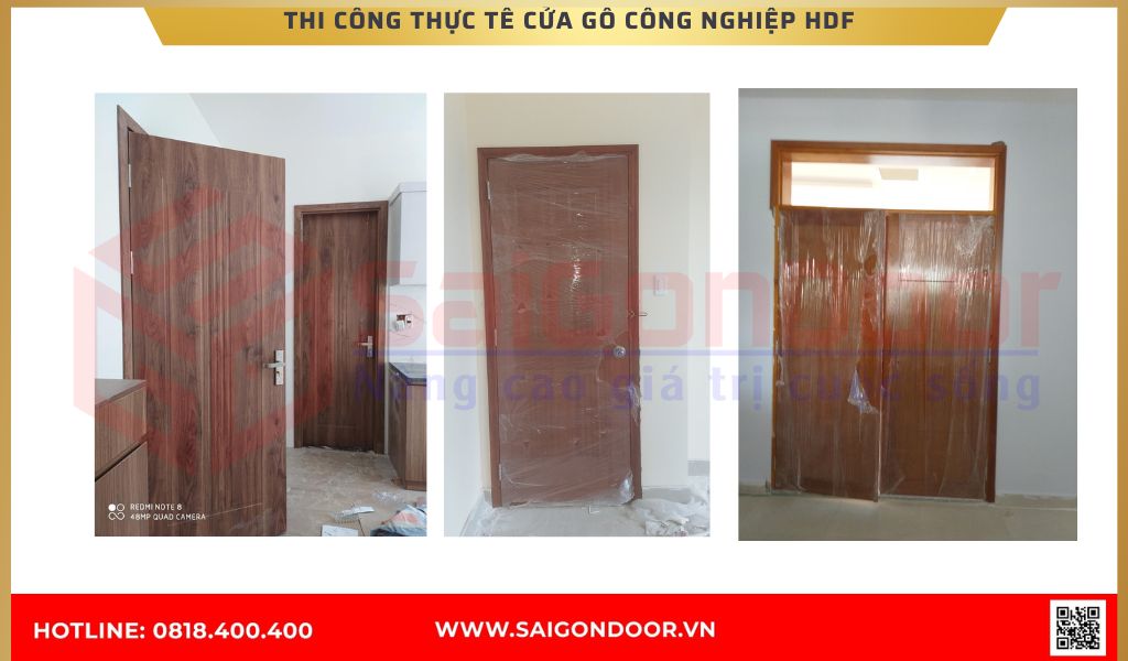 Hình ảnh thi công thực tế cửa gỗ công nghiệp HDF