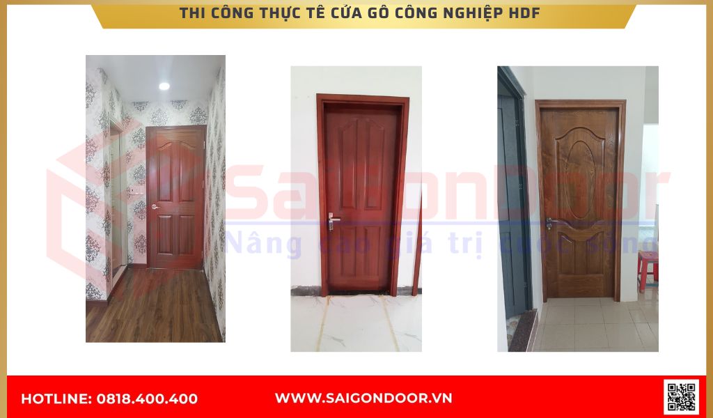 Hình ảnh thi công thực tế cửa gỗ công nghiệp HDF