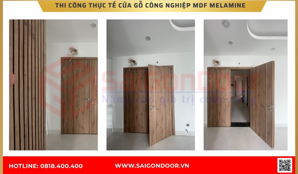 Hình ảnh thi công thực tế cửa gỗ công nghiệp MDF