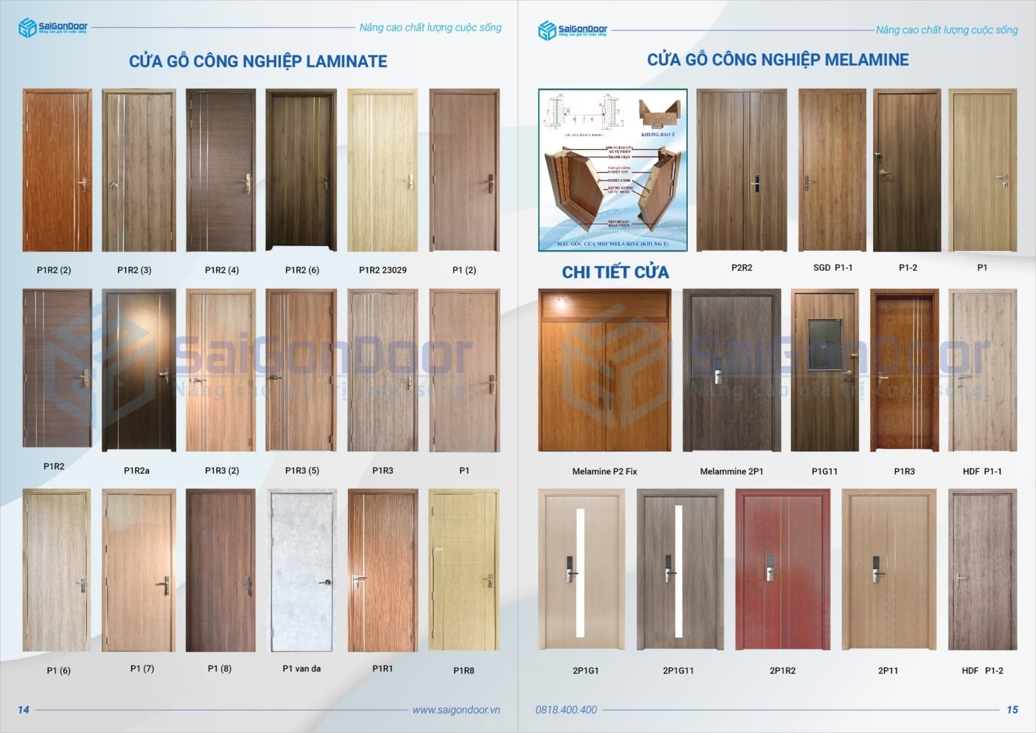 Catalogue cửa gỗ công nghiệp Melamine/Laminate tại Saigondoor