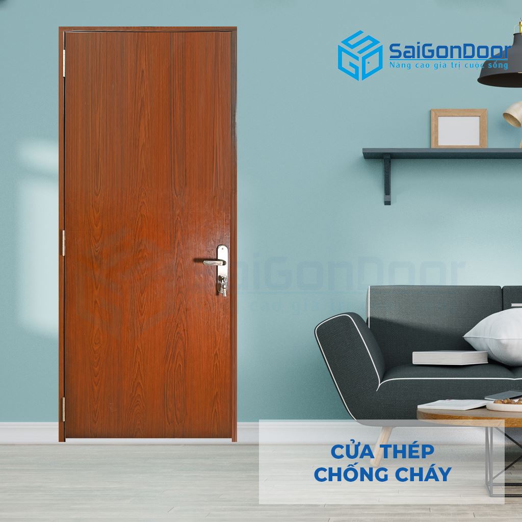 Cửa thép ngăn cháy P1 vân gỗ 3 SGD