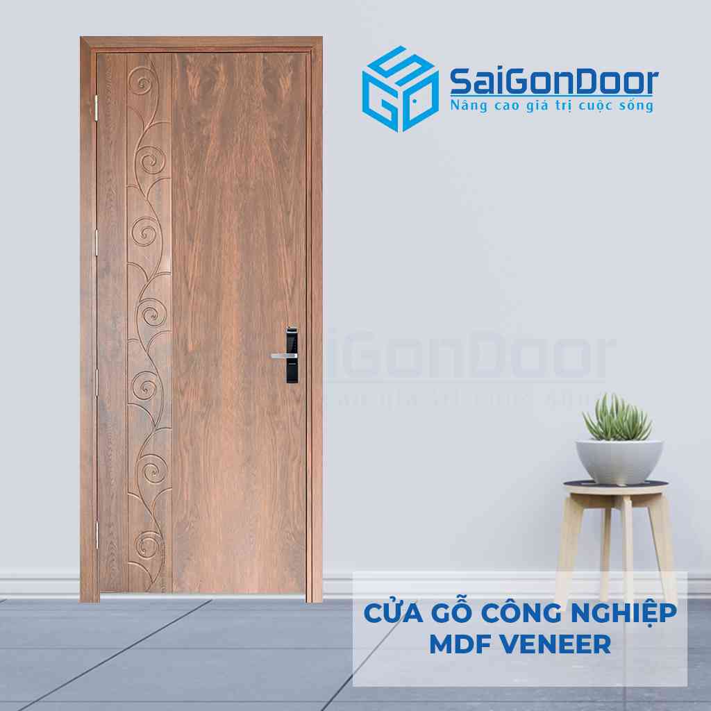 Mẫu 9: Cửa gỗ công nghiệp MDF Veneer họa tiết