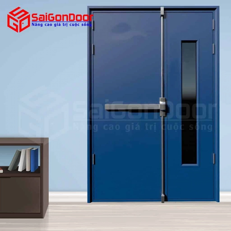 Cửa thép chống cháy với kính cường lực hoa văn
