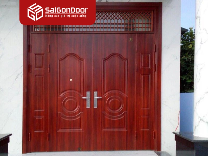 Gia công khung thép cửa thép vân gỗ