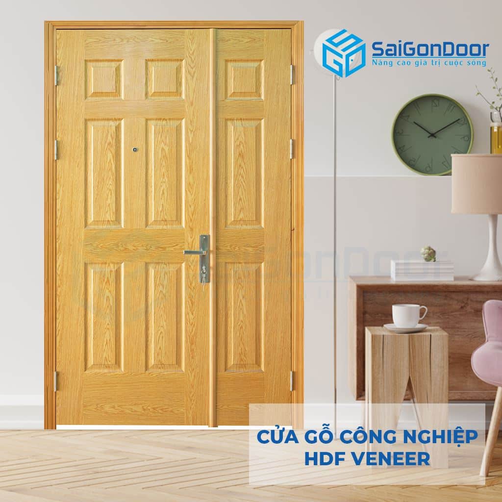 Cửa Gỗ Công Nghiệp HDF Veneer 9A ash 2 canh nho lon