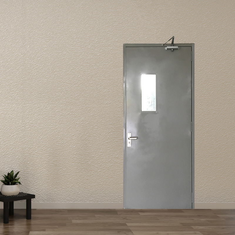 Cửa thép chống cháy TCC P1G1 xám tay đẩy hơi