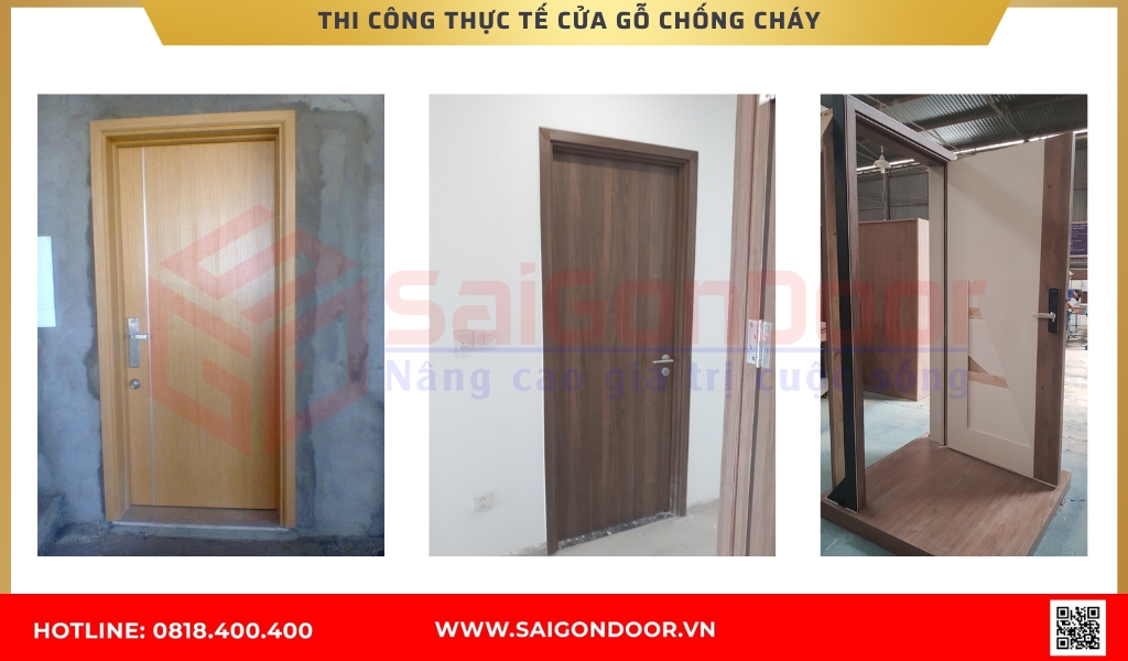 Hình ảnh thi công thực tế cửa gỗ chống cháy