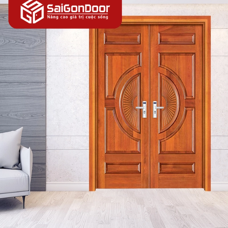 cửa chính 2 cánh bằng gỗ