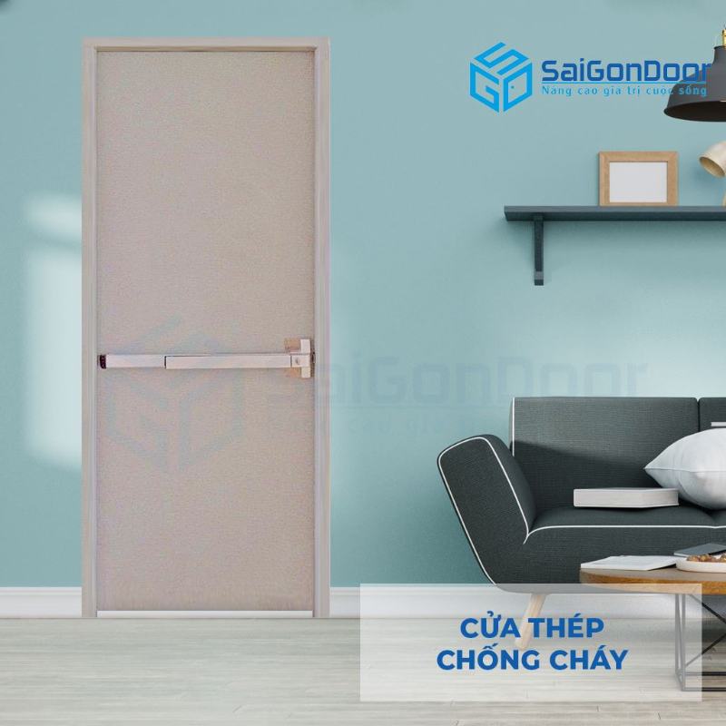 Cửa thép chống cháy TCC P1 xám thanh thoát hiểm