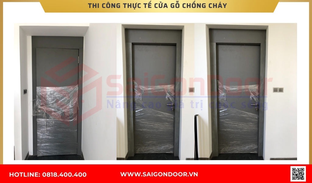 Hình ảnh thi công cửa gỗ chống cháy