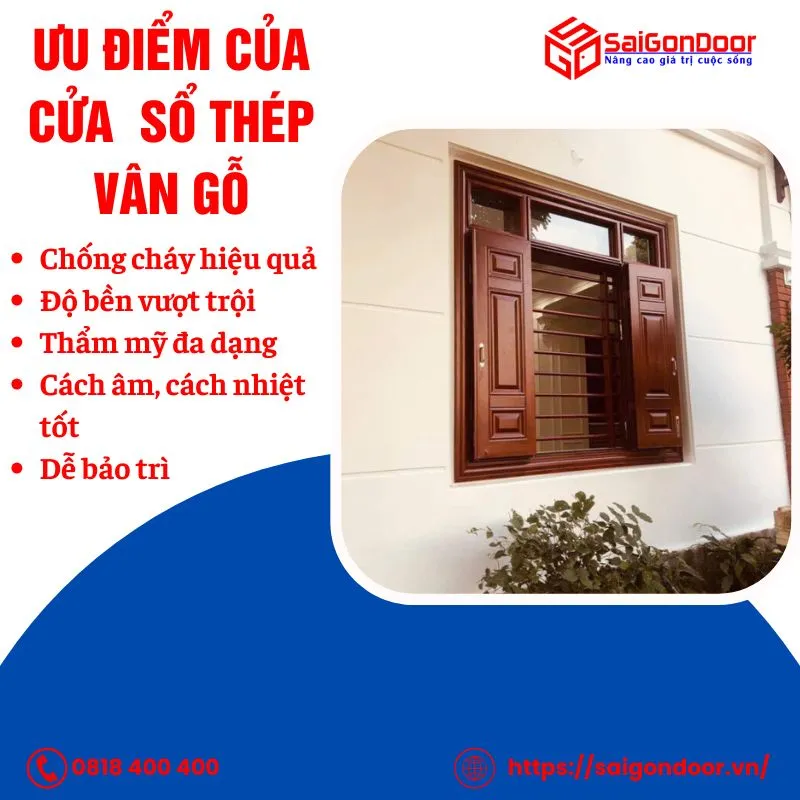 Ưu điểm vượt trội của cửa sổ thép vân gỗ