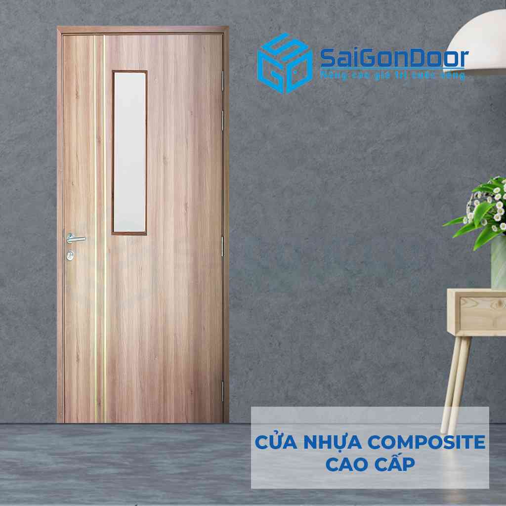 Mẫu 10: Mẫu cửa nhựa composite có ô kính 