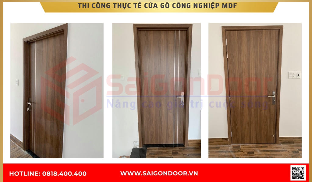 Hình ảnh thi công thực tế cửa gỗ công nghiệp MDF