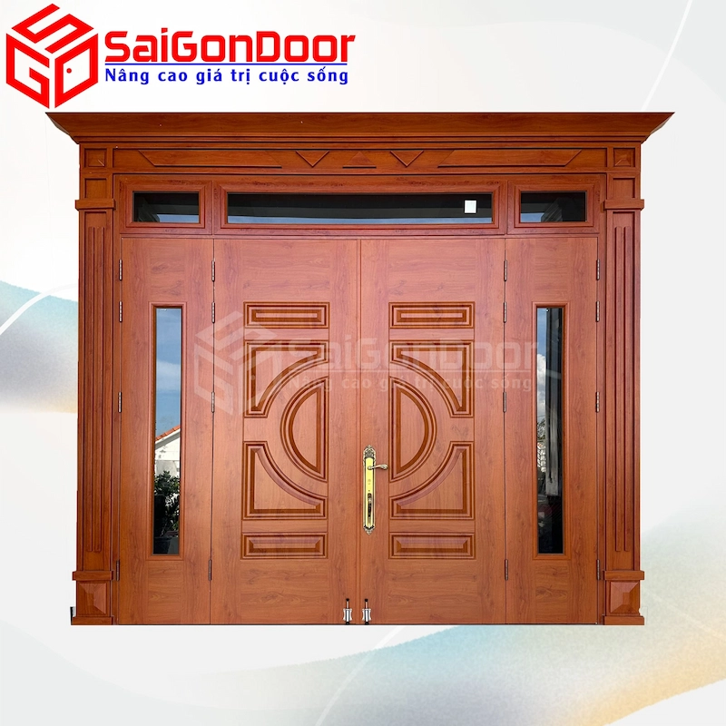 Cửa thép 4 cánh lệch vân gỗ