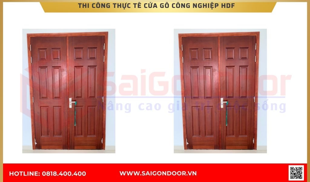 Thi công thực tế cửa gỗ công nghiệp HDF   