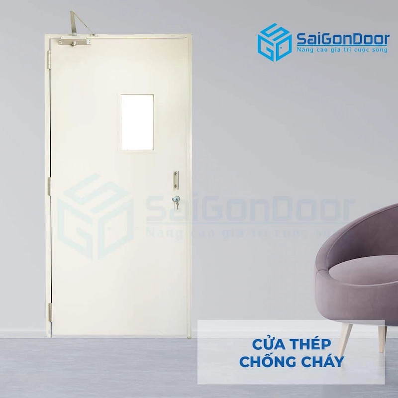 Cửa thép chống cháy TCC P1G1 kính chống cháy