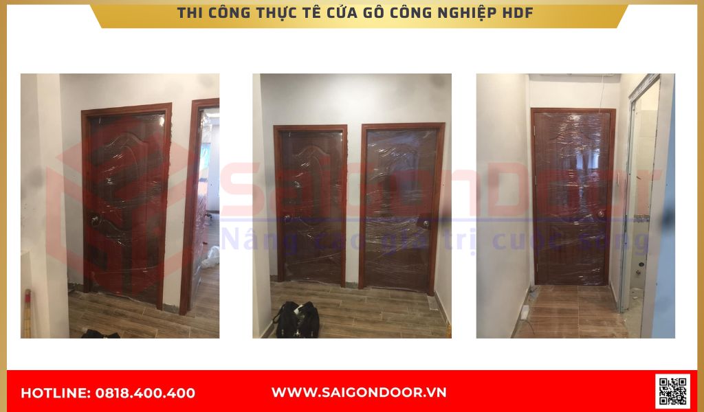 Hình ảnh thi công thực tế cửa gỗ công nghiệp HDF