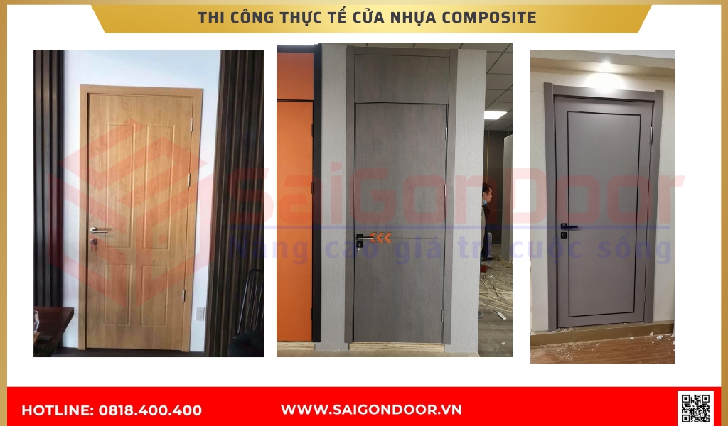 Hình ảnh thi công thực tế cửa nhựa compositeLong An