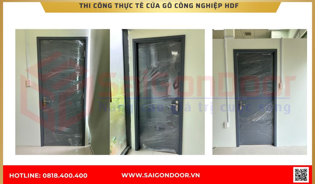 Hình ảnh thi công thực tế cửa gỗ công nghiệp HDF